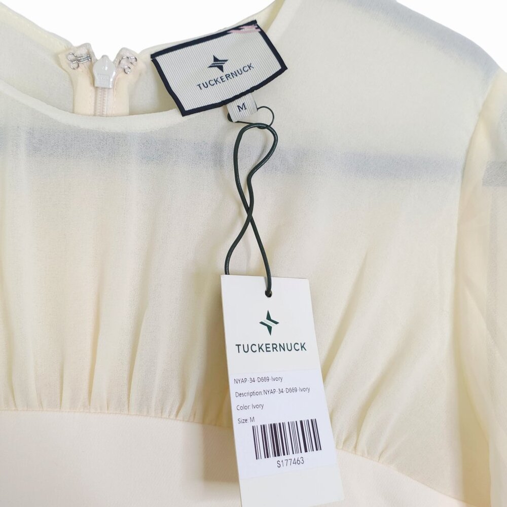 Tuckernuck Lorraine Dress Ivory Chiffon Pleated Drop Waist Bridal NWT Size M - Picture 4 of 10
